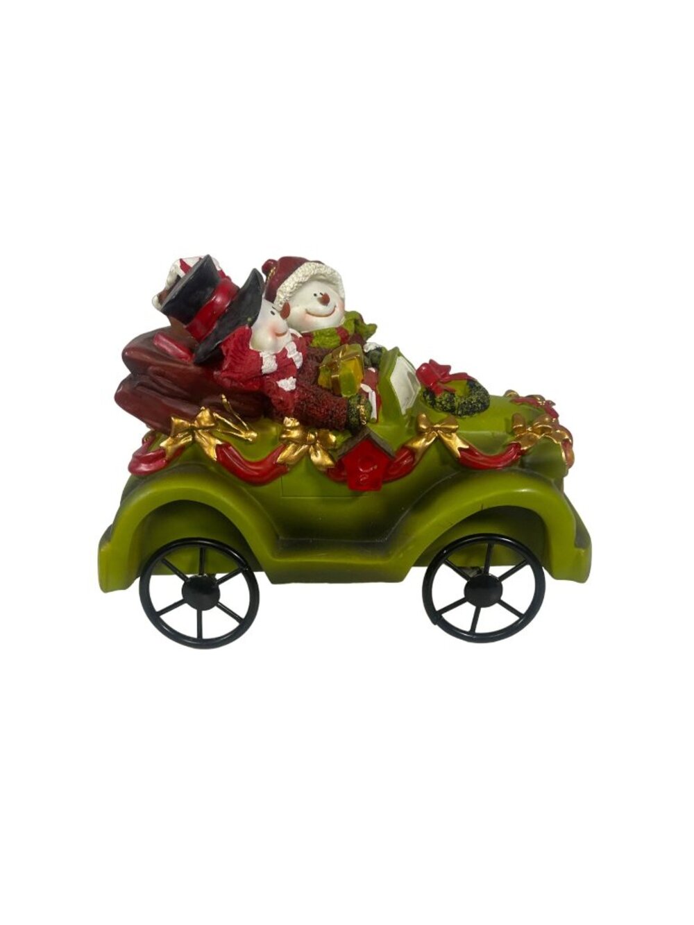 Snowmen Going to Town Green Car Jalopy Holiday Decor